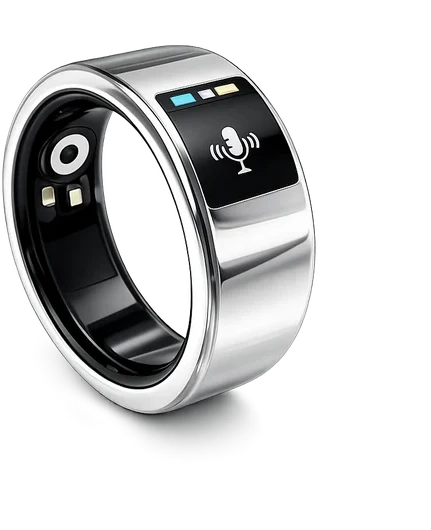 Kira AI Ring in polished silver with voice display